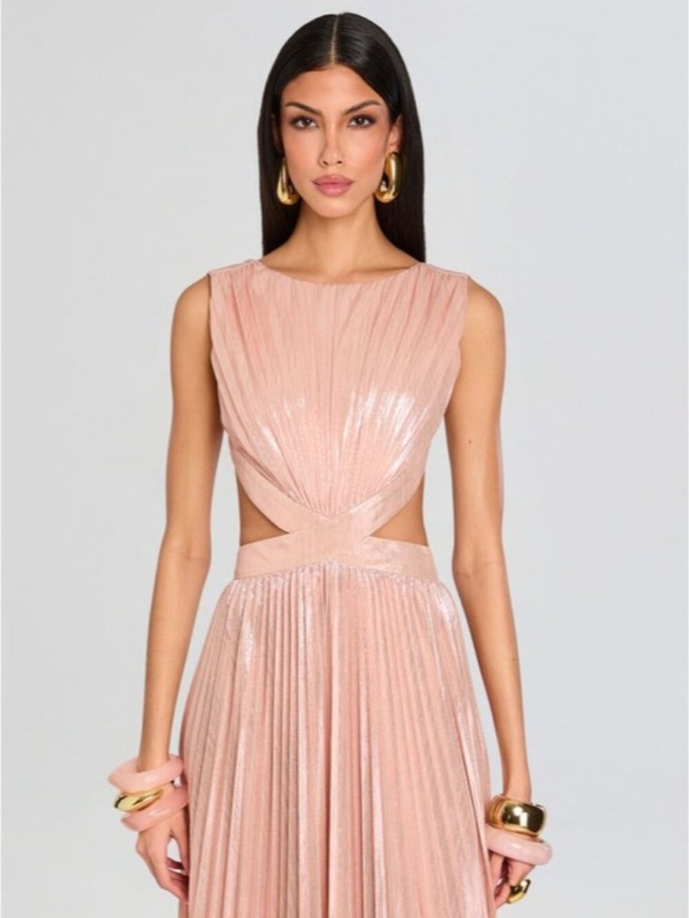 Retrofete Metallic Blush Cutout Pleated Maxi Gown. - Picture 2 of 10
